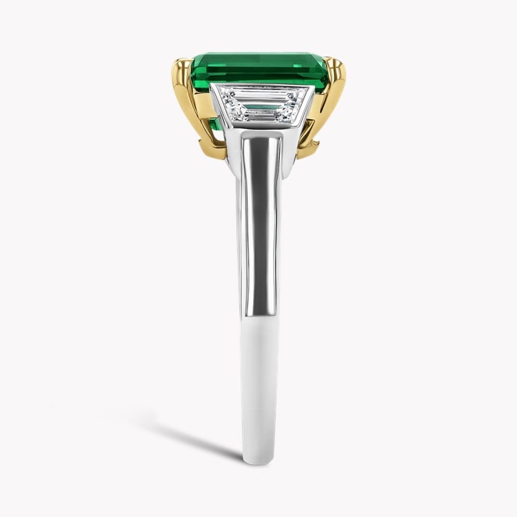 2.90ct Emerald and Diamond Three Stone Ring Emerald Cut, Claw Set_4