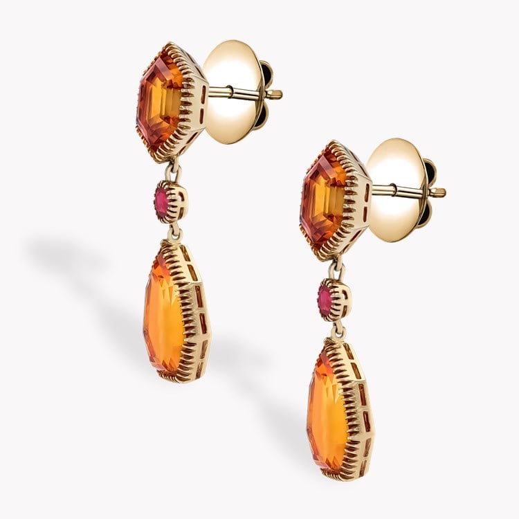 Hexagonal Cut 26.81ct Verdura Citrine and Garnet Byzantine Drop Earrings Hexagonal & Brilliant Cut, Millegrain Set_2