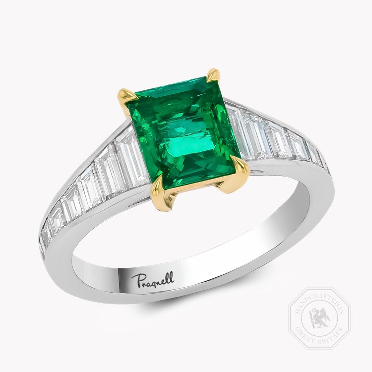 Octagonal Cut 1.40ct Colombian Emerald and Diamond Ring Octagonal & Trapeze Cut, Claw Set_1