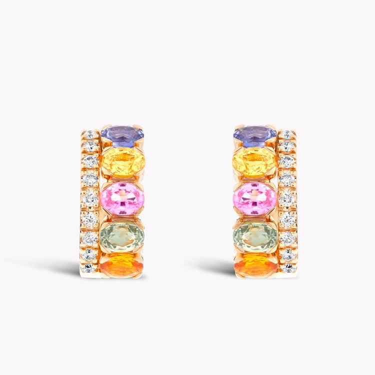 Rainbow Sapphire & Diamond Hoop Earrings Oval Cut, Claw Set_2