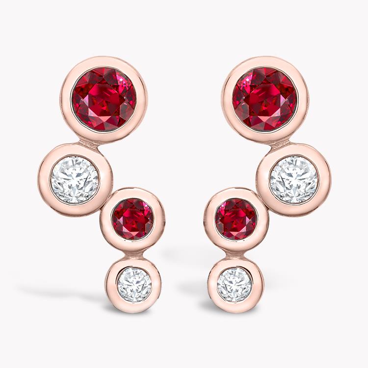 Bubbles Diamond and Ruby Earrings 1.00CT in Rose   Gold Brilliant Cut, Rubover Set_1