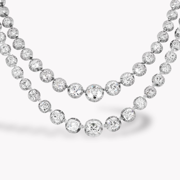 Victorian Two-Row Old Mine Cut 69.00ct Diamond Rivière Necklace Old Mine Cut, Cut-Down Set_3