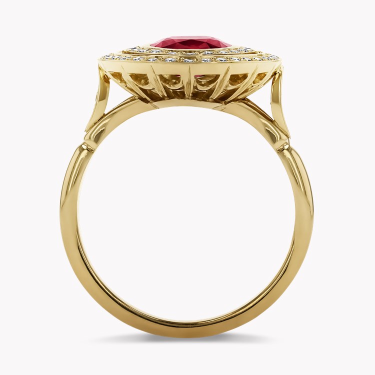 Burma 1.71ct Ruby and Diamond Target Ring Antique Cushion Cut, Rubover set_3