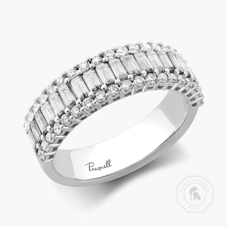 Baguette Cut Diamond Half Eternity Ring Baguette and Brilliant Cut, Three-Row, Claw Set_1