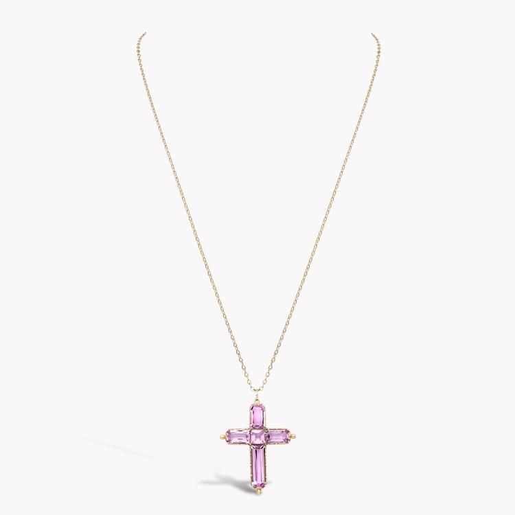 Georgian Pink Topaz Cross Pendant and Chain  in Rose Gold Fancy Rectangular and Square Cut, Claw Set_2