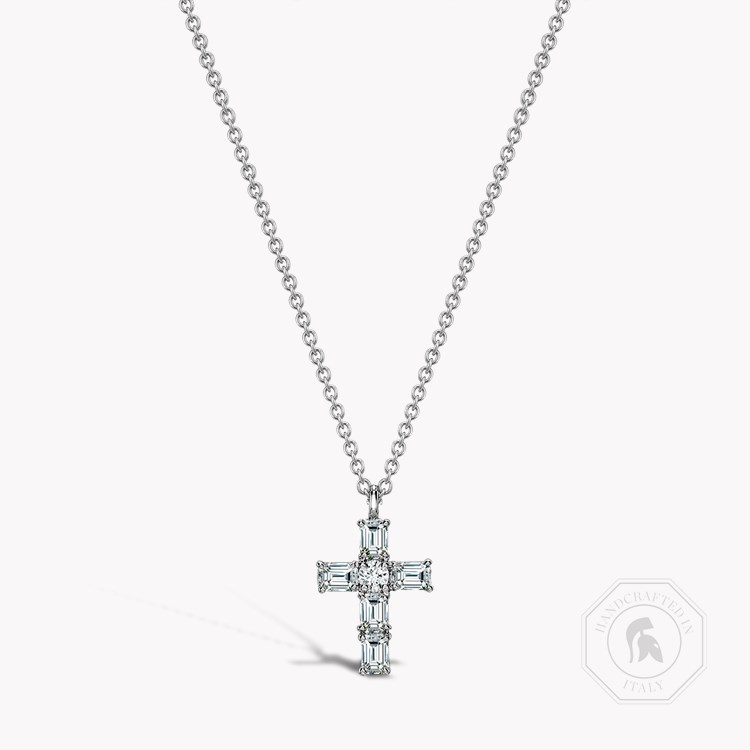 Emerald Cut Diamond Cross Pendant Emerald Cut, Brilliant Cut, Claw Set_1