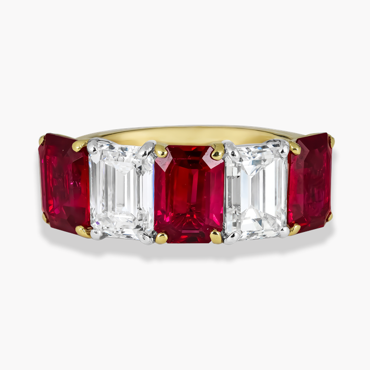 Octagonal Cut 3.44ct Ruby and Diamond Ring Octagonal & Emerald Cut, Claw Set_2