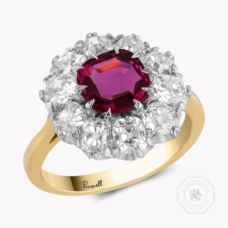 Antique Cushion Cut 1.30ct Ruby and Diamond Cluster Ring Antique Cushion Cut, Claw Set_1