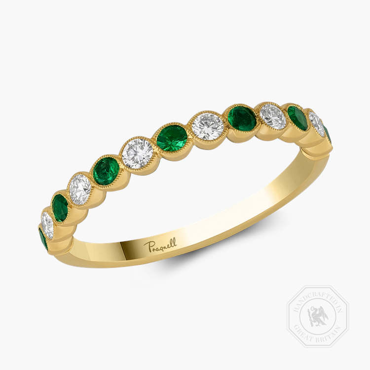 Brilliant Cut 0.24ct Emerald and Diamond Half Eternity Ring Brilliant Cut, Millegrain Set_1