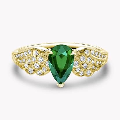 Tiara Pear Cut Emerald Ring 1.13ct in Yellow Gold 