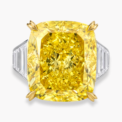 Masterpiece Cushion Cut 25.19ct South African Fancy Vivid Yellow Diamond Ring