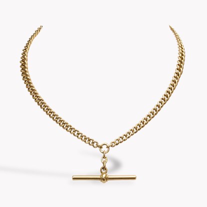 Gold Curb Link Chain T-Bar Pendant