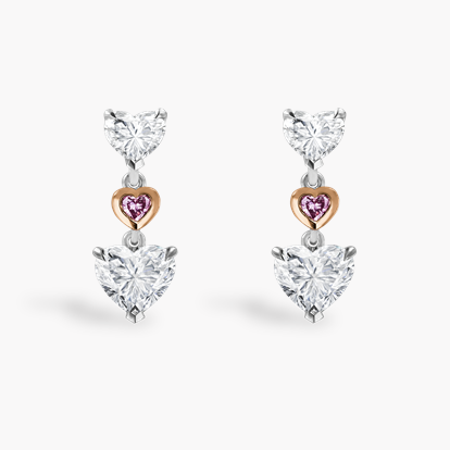 Masterpiece 2.23ct Heartshape Diamond Drop Earrings - Heartshape Cut in Platinum and 18ct Rose Gold