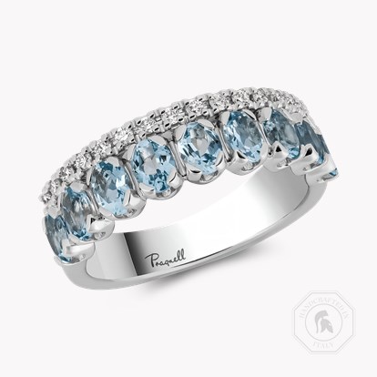 Oval Cut 1.28ct Aquamarine and Diamond Half Eternity Ring
