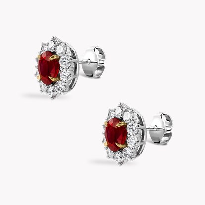 Oval Cut Ruby and Diamond Cluster Earrings