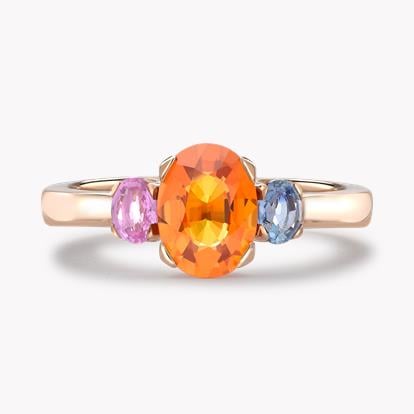 Rainbow Fancy Sapphire Three-Stone Ring