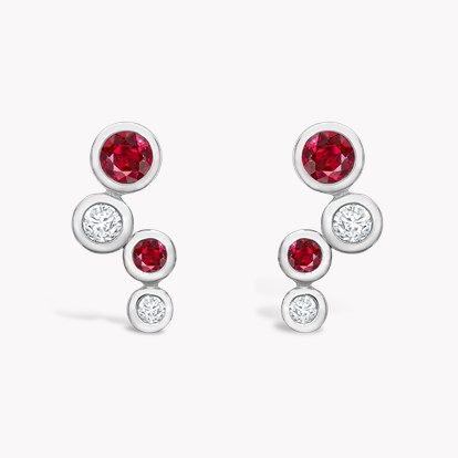 Bubbles Diamond and Ruby Earrings 1.10ct in 18ct White Gold