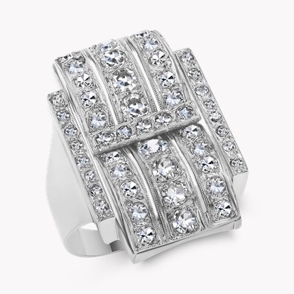 Art Deco Old European Cut Diamond Plaque Ring in Platinum