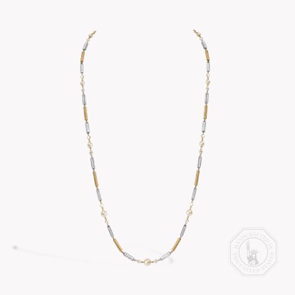 Diamond, Pearl, Platinum and Gold Links Necklace