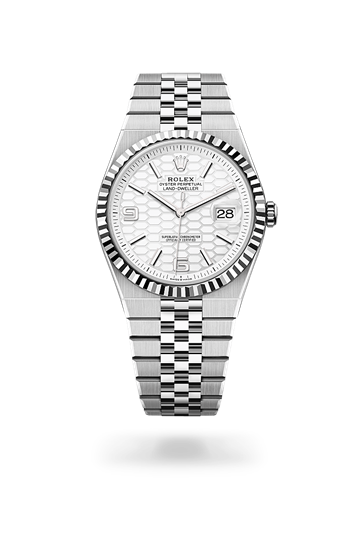 Land-Dweller 40 * Oyster, 40 mm, Oystersteel and white gold with a Intense white, honeycomb motif Fluted bezel and Flat Jubilee, five-piece solid links bracelet