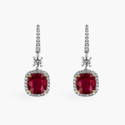 Masterpiece 4.47ct Burmese Ruby and Diamond Drop Earrings in 18ct White and Yellow Gold