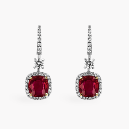 Masterpiece Burmese Ruby and Diamond Drop Earrings 4.47ct in 18ct White and Yellow Gold