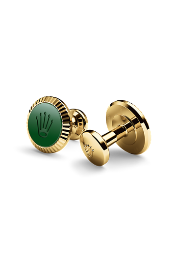 ‘Fluted’ cufflinks * Yellow gold and ceramic with a bezel and bracelet