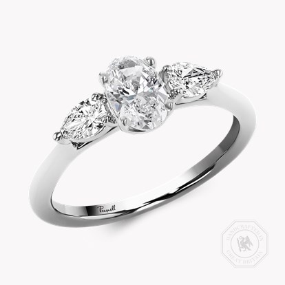 Oval and Pearshaped Three Stone Diamond Ring