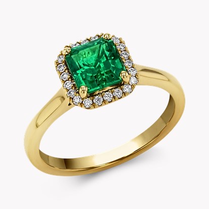 Emerald & Diamond Cluster Ring 1.08cts in 18ct Yellow Gold