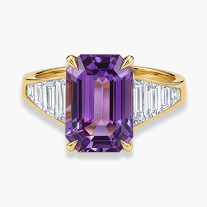 Octagonal Cut 4.49ct Sri Lankan Violet Sapphire and Diamond Ring