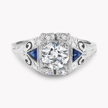 Art Deco Old European Cut Diamond and Sapphire Ring