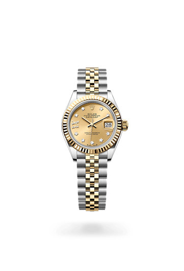 Lady-Datejust * Oyster, 28 mm, Oystersteel and yellow gold with a Silver set with diamonds Fluted bezel and Jubilee, five-piece links bracelet
