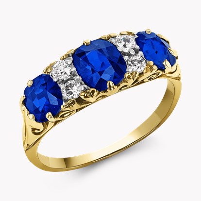 Victorian Sapphire & Diamond Seven Stone Ring 2.57cts in 18ct Yellow Gold