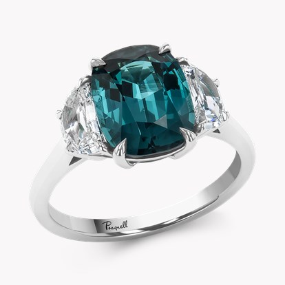 Cushion Cut 3.18ct Lagoon Tourmaline and Diamond Ring in Platinum