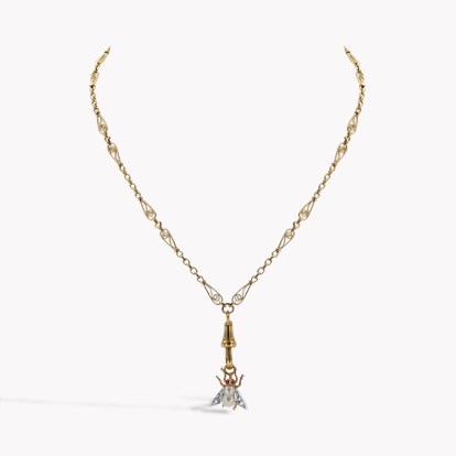 Edwardian Pearl and Diamond Fly Clip Pendant