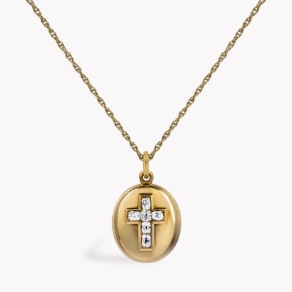 Victorian Cushion Cut Diamond Cross Locket Pendant