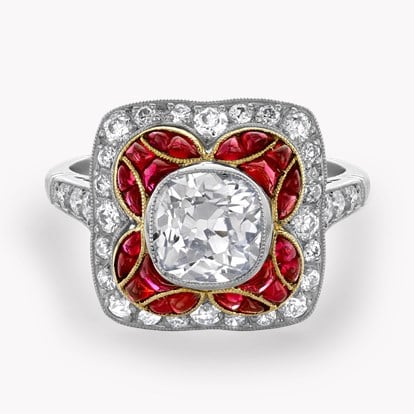 Cushion Cut 1.25ct Ruby and Diamond Cluster Ring