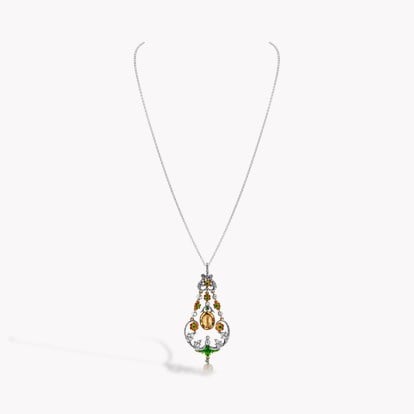 Belle Epoque Orange Topaz, Diamond, Enamel & Pearl Pendant