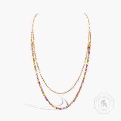 Rainbow Fancy Sapphire and Diamond Two-Row Necklace 14.83ct in 18ct Rose Gold