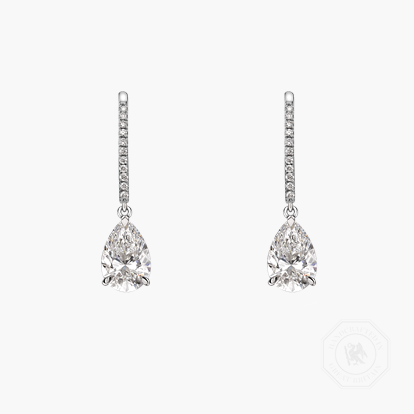 Pearshape Diamond Drop Hoop Earrings