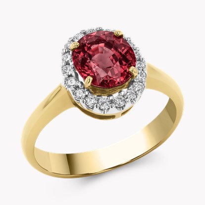 Oval Cut Orange Sapphire and Diamond Cluster Ring in 18ct Yellow Gold