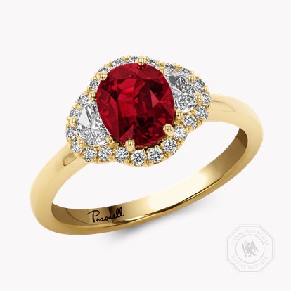 Mozambique 1.41ct Vivid Red Ruby and Diamond Cluster Ring in 18ct Yellow Gold