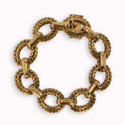 French Retro Woven Oval Link Gold Bracelet