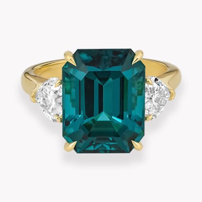 Emerald Cut 8.08ct Lagoon Tourmaline and Diamond Ring