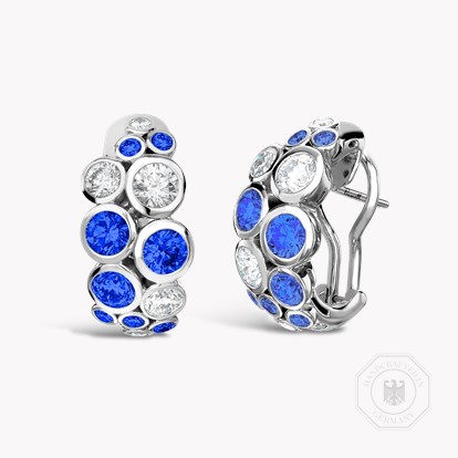 Bubbles Blue Sapphire and Diamond Half-Hoop Earrings 5.04ct in 18ct White Gold