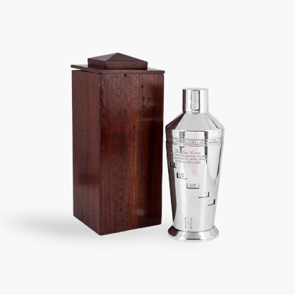 Silver Italian Cocktail Shaker with Wooden Case