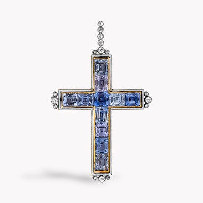 Art Deco Sapphire, Diamond and Enamel Cross Pendant