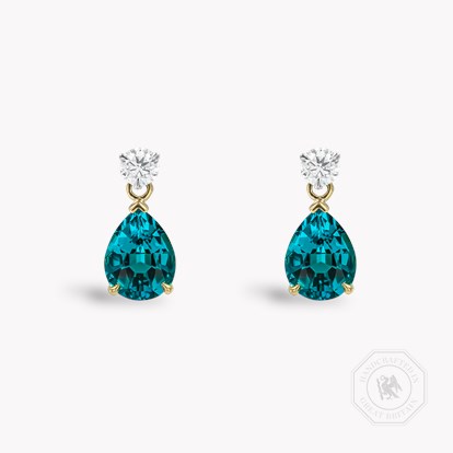 Pear Shaped 4.22ct Lagoon Tourmaline and Diamond Earrings