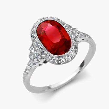 Edwardian 1.87ct Burmese Ruby and Diamond Cluster Ring in Platinum