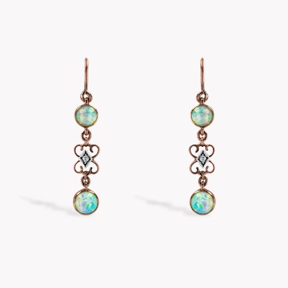Belle Époque Opal and Diamond Drop Earrings in 18ct Rose Gold